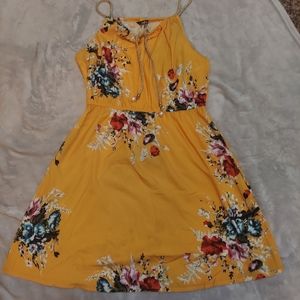 SHEIN Floral SelfTie Cami Mini Dress Yellow Size L